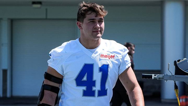 Detroit Lions linebacker Jimmy Rolder (41) during OTAs at Meijer Performance Center in Allen Park on Friday, May 29, 2026. Detroit Lions linebacker Jimmy Rolder (41) during OTAs at Meijer Performance Center in Allen Park on Friday, May 29, 2026.