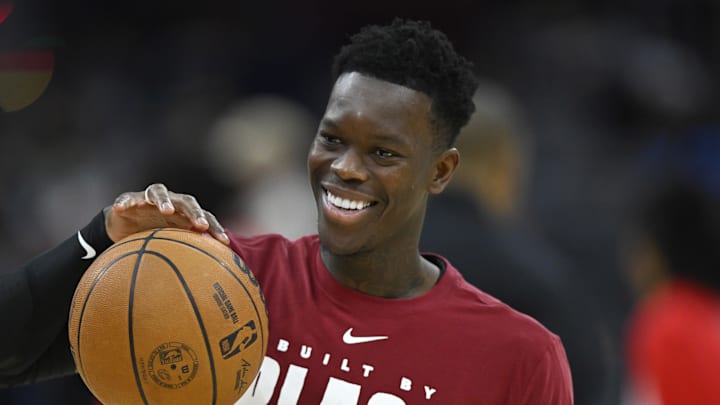 Feb 11, 2026; Cleveland, Ohio, USA; Cleveland Cavaliers guard Dennis Schroder (8) warms up at halftime against the Washington Wizards at Rocket Arena. Mandatory Credit: David Richard-Imagn Images