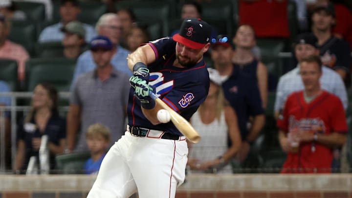 Seattle Mariners catcher Cal Raleigh (29) bats during the 2025 Home Run Derby at Truist Park on July 14. 