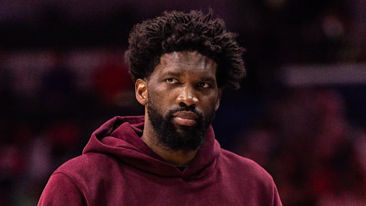Philadelphia 76ers center Joel Embiid (21) looks on against the New Orleans Pelicans during the first half at Smoothie King Center.