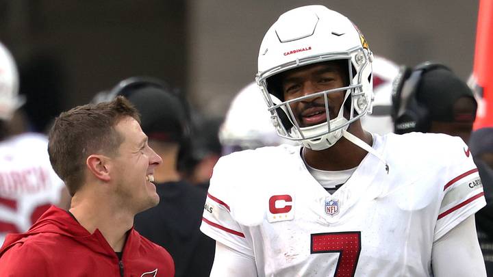 Sep 13, 2026; Inglewood, California, USA; Arizona Cardinals head coach Mike LaFleur talks with quarterback Jacoby Brissett (7) during the first half of their game against the Los Angeles Chargers at SoFi Stadium. Mandatory Credit: Kiyoshi Mio-Imagn Images Sep 13, 2026; Inglewood, California, USA; Arizona Cardinals head coach Mike LaFleur talks with quarterback Jacoby Brissett (7) during the first half of their game against the Los Angeles Chargers at SoFi Stadium. Mandatory Credit: Kiyoshi Mio-Imagn Images