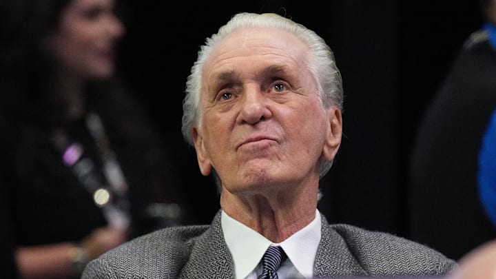 Dec 10, 2022; Miami, Florida, USA; Miami Heat team president Pat Riley looks on (Mandatory Credit: Jim Rassol-Imagn Images) Dec 10, 2022; Miami, Florida, USA; Miami Heat team president Pat Riley looks on (Mandatory Credit: Jim Rassol-Imagn Images)