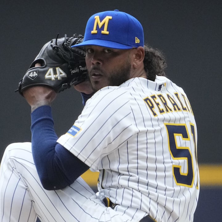 Milwaukee Brewers pitcher Freddy Peralta (51) delivers a pitch.