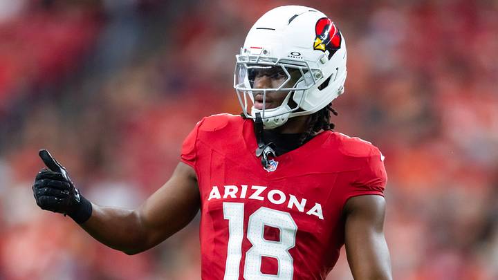 Aug 9, 2025; Glendale, Arizona, USA; Arizona Cardinals wide receiver Marvin Harrison Jr. (18) against the Kansas City Chiefs during a preseason NFL game at State Farm Stadium. Mandatory Credit: Mark J. Rebilas-Imagn Images Aug 9, 2025; Glendale, Arizona, USA; Arizona Cardinals wide receiver Marvin Harrison Jr. (18) against the Kansas City Chiefs during a preseason NFL game at State Farm Stadium. Mandatory Credit: Mark J. Rebilas-Imagn Images