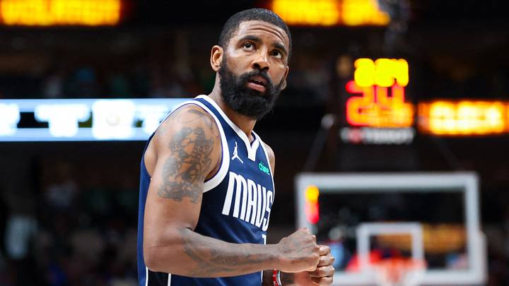 Mar 17, 2024; Dallas, Texas, USA;  Dallas Mavericks guard Kyrie Irving (11) reacts during the second half against the Denver Nuggets at American Airlines Center. Mandatory Credit: Kevin Jairaj-USA TODAY Sports