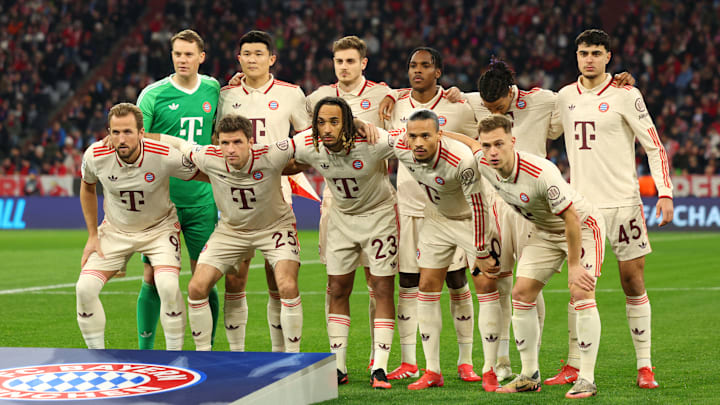 Bayern Munich players posing for team photo before final group game against Slovan Bratislava in the Champions League.