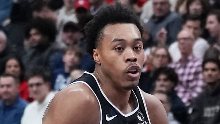 Toronto Raptors forward Scottie Barnes controls the ball against the Atlanta Hawks.