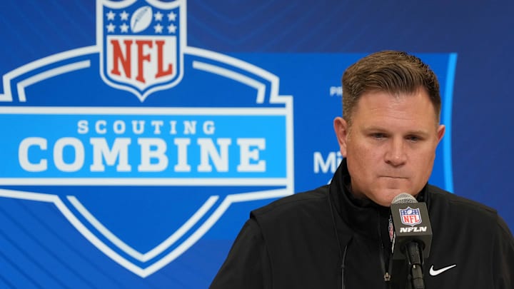 Green Bay Packers general manager Brian Gutekunst speaks during the NFL Scouting Combine in 2025. Green Bay Packers general manager Brian Gutekunst speaks during the NFL Scouting Combine in 2025.