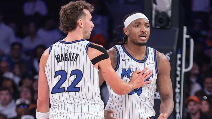 Oct 25, 2026; New York, New York, USA; Orlando Magic center Wendell Carter Jr. (34) is held back by forward Franz Wagner (22) after getting a techincal foul in the third quarter against the New York Knicks at Madison Square Garden. Mandatory Credit: Wendell Cruz-Imagn Images Oct 25, 2026; New York, New York, USA; Orlando Magic center Wendell Carter Jr. (34) is held back by forward Franz Wagner (22) after getting a techincal foul in the third quarter against the New York Knicks at Madison Square Garden. Mandatory Credit: Wendell Cruz-Imagn Images