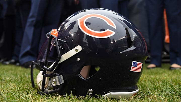 Nov 10, 2019; Chicago, IL, USA; A detailed view of the Chicago Bears helmet before the game against the Detroit Lions at Soldier Field. Mandatory Credit: Mike DiNovo-Imagn Images Nov 10, 2019; Chicago, IL, USA; A detailed view of the Chicago Bears helmet before the game against the Detroit Lions at Soldier Field. Mandatory Credit: Mike DiNovo-Imagn Images