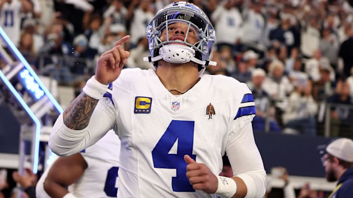 Jan 14, 2024; Arlington, Texas, USA; Dallas Cowboys quarterback Dak Prescott (4) takes the field