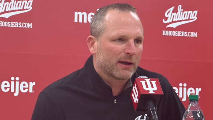 Indiana basketball coach Darian DeVries speaks to reporters Nov. 12, 2025, after beating Milwaukee 101-70 at Assembly Hall.