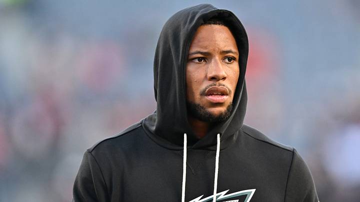 Sep 28, 2026; Chicago, Illinois, USA; Philadelphia Eagles running back Saquon Barkley (26) looks on before the game against the Chicago Bears at Soldier Field. Sep 28, 2026; Chicago, Illinois, USA; Philadelphia Eagles running back Saquon Barkley (26) looks on before the game against the Chicago Bears at Soldier Field.