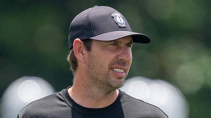 Indianapolis Colts head coach Shane Steichen swings his whistle
