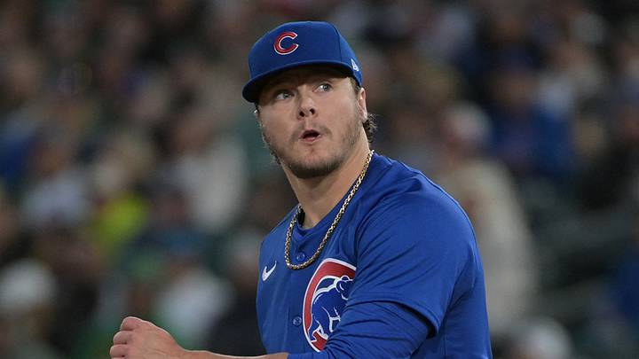 Apr 1, 2025; West Sacramento, California, USA; Chicago Cubs pitcher Justin Steele (35) looks on after throwing a pitch against the Athletics during the second inning at Sutter Health Park. Mandatory Credit: Ed Szczepanski-Imagn Images Apr 1, 2025; West Sacramento, California, USA; Chicago Cubs pitcher Justin Steele (35) looks on after throwing a pitch against the Athletics during the second inning at Sutter Health Park. Mandatory Credit: Ed Szczepanski-Imagn Images