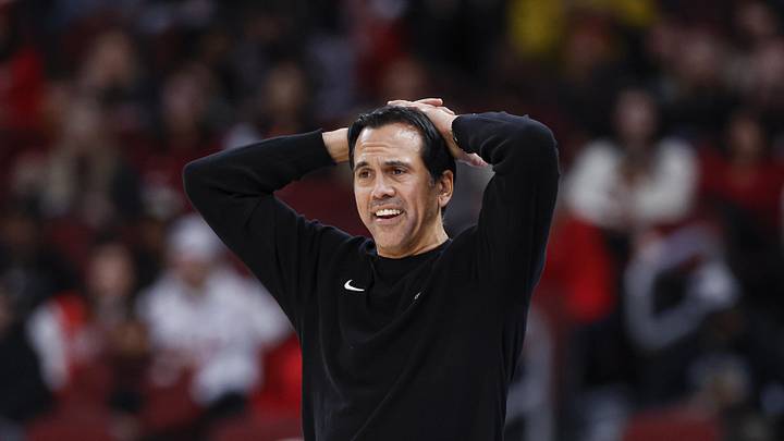 Miami Heat head coach Erik Spoelstra reacts (Mandatory Credit: Kamil Krzaczynski-Imagn Images) Miami Heat head coach Erik Spoelstra reacts (Mandatory Credit: Kamil Krzaczynski-Imagn Images)