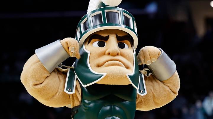 Mar 23, 2025; Cleveland, OH, USA; Michigan State Spartans mascot “Sparty” performs in the first half against the New Mexico Lobos during the NCAA Tournament Second Round at Rocket Arena. Mandatory Credit: Rick Osentoski-Imagn Images Mar 23, 2025; Cleveland, OH, USA; Michigan State Spartans mascot “Sparty” performs in the first half against the New Mexico Lobos during the NCAA Tournament Second Round at Rocket Arena. Mandatory Credit: Rick Osentoski-Imagn Images
