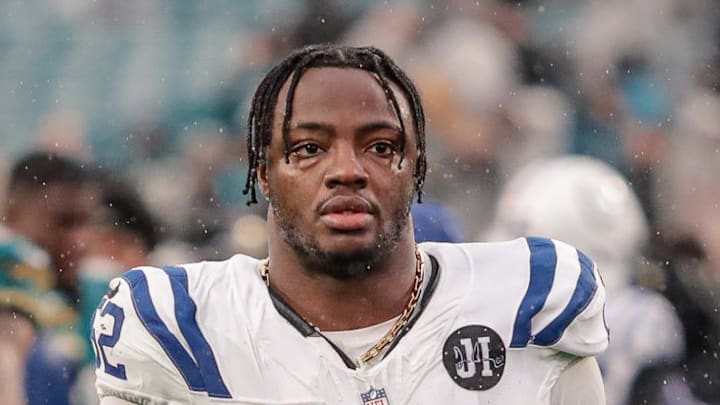 Indianapolis Colts defensive end Samson Ebukam walks off the field