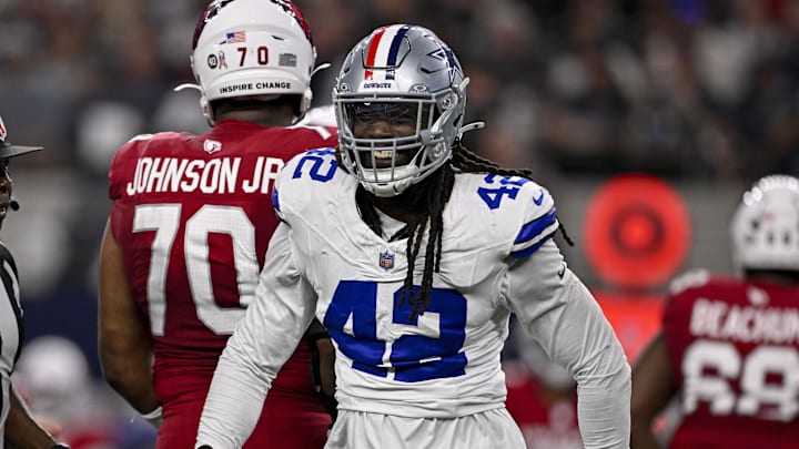 Dallas Cowboys defensive end Jadeveon Clowney celebrates after he sacks Arizona Cardinals quarterback Jacoby Brissett Dallas Cowboys defensive end Jadeveon Clowney celebrates after he sacks Arizona Cardinals quarterback Jacoby Brissett