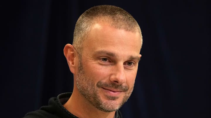 Feb 25, 2025; Indianapolis, IN, USA; Las Vegas Raiders general manager John Spytek speaks during the NFL Scouting Combine at the Indiana Convention Center. Mandatory Credit: Kirby Lee-Imagn Images Feb 25, 2025; Indianapolis, IN, USA; Las Vegas Raiders general manager John Spytek speaks during the NFL Scouting Combine at the Indiana Convention Center. Mandatory Credit: Kirby Lee-Imagn Images