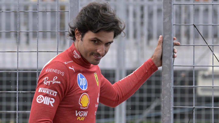 Jun 7, 2024; Montreal, Quebec, CAN; Ferrari driver driver Carlos Sainz (ESP) in the pit lane during the practice session at Circuit Gilles Villeneuve. Mandatory Credit: Eric Bolte-USA TODAY Sports
