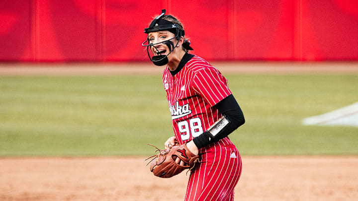 Nebraska pitcher Jordy Bahl celebrates during the Huskers' 9-5 win against Ohio State.