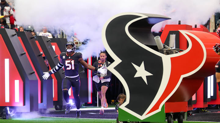 Nov 9, 2025; Houston, Texas, USA; Houston Texans defensive end Will Anderson Jr. (51) takes the field prior to a game against the Jacksonville Jaguars at NRG Stadium. Mandatory Credit: Thomas Shea-Imagn Images
