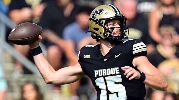 Purdue Boilermakers quarterback Ryan Browne (15) throws a pass.