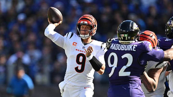 Oct 25, 2026; Baltimore, Maryland, USA; Cincinnati Bengals quarterback Joe Burrow (9) passes teh ball during the second half against the Baltimore Ravens at M&T Bank Stadium. Mandatory Credit: Jamie Sabau-Imagn Images Oct 25, 2026; Baltimore, Maryland, USA; Cincinnati Bengals quarterback Joe Burrow (9) passes teh ball during the second half against the Baltimore Ravens at M&T Bank Stadium. Mandatory Credit: Jamie Sabau-Imagn Images