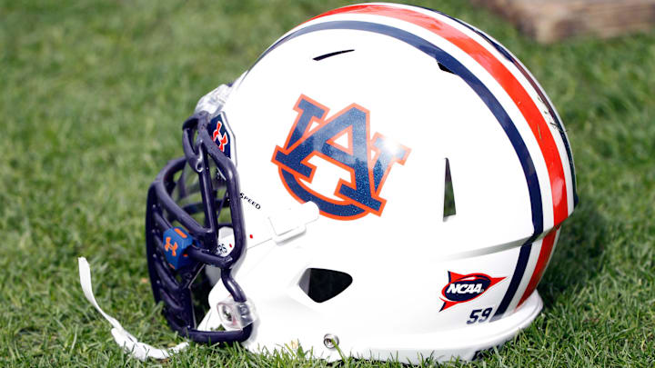 Jan 1, 2015; Tampa, FL, USA; Auburn Tigers helmet during the second half in the 2015 Outback Bowl at Raymond James Stadium. Wisconsin Badgers defeated the Auburn Tigers 34-31 in overtime.