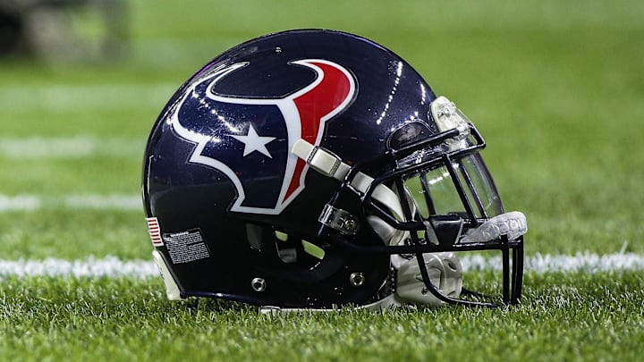 Oct 8, 2015; Houston, TX, USA; General view of a Houston Texans helmet before a game against the Indianapolis Colts at NRG Stadium. Mandatory Credit: Troy Taormina-Imagn Images