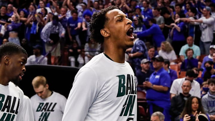 Michigan State forward Marcus Bingham Jr. (30) takes the court for the first half of the second round of the NCAA tournament against Duke at the Bon Secours Wellness Arena in Greenville, S.C..