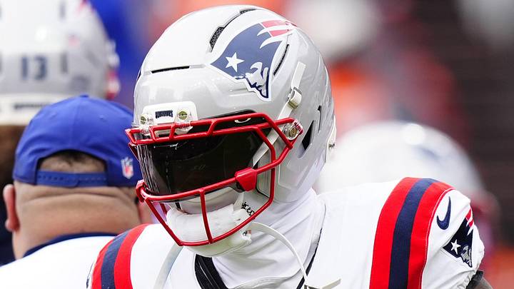 Jan 25, 2026; Denver, CO, USA; New England Patriots wide receiver Kayshon Boutte (9)) practices before the 2026 AFC Championship Game at Empower Field at Mile High. Mandatory Credit: Ron Chenoy-Imagn Images