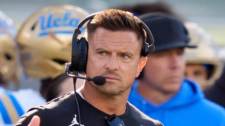 UCLA head coach Bob Chesney takes a timeout as the Oregon Ducks host the UCLA Bruins on Oct. 10, 2026, at Autzen Stadium in Eugene, Oregon. UCLA head coach Bob Chesney takes a timeout as the Oregon Ducks host the UCLA Bruins on Oct. 10, 2026, at Autzen Stadium in Eugene, Oregon.