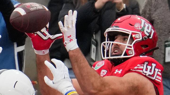 Former Utah Utes tight end Thomas Yassmin (87) catches a touchdown pass against Penn State in the Rose Bowl. Former Utah Utes tight end Thomas Yassmin (87) catches a touchdown pass against Penn State in the Rose Bowl.