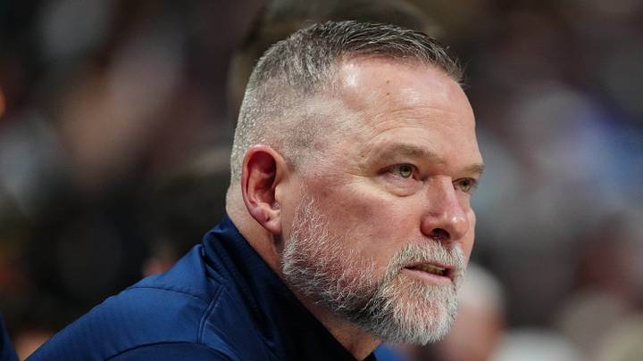 Apr 6, 2025; Denver, Colorado, USA; Denver Nuggets head coach Michael Malone during the second quarter against the Indiana Pacers at Ball Arena. Mandatory Credit: Ron Chenoy-Imagn Images