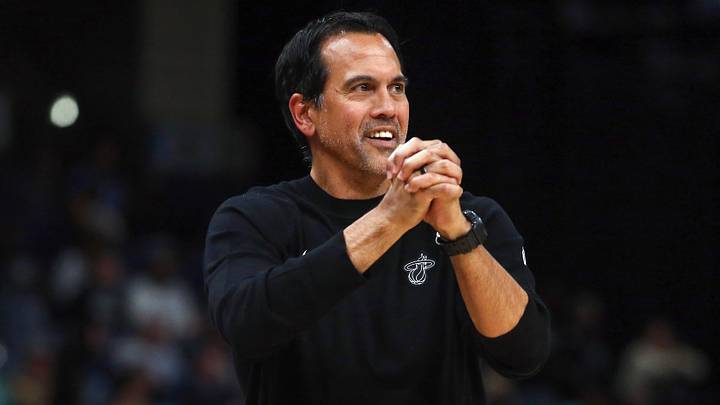 Miami Heat head coach Erik Spoelstra reacts  (Mandatory Credit: Petre Thomas-Imagn Images)