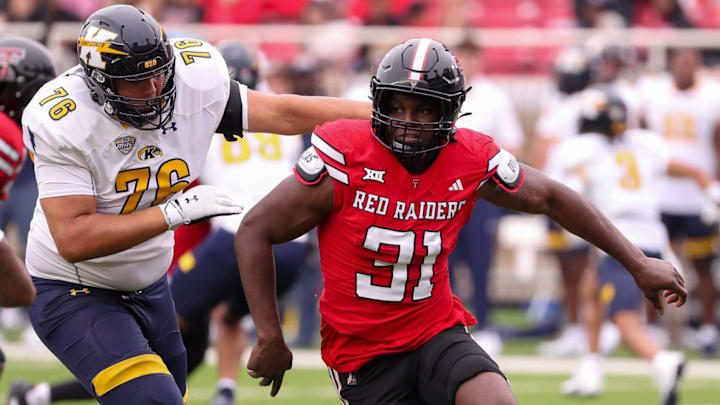 Texas Tech's David Bailey rushes the Kent State offense during a non-conference football game