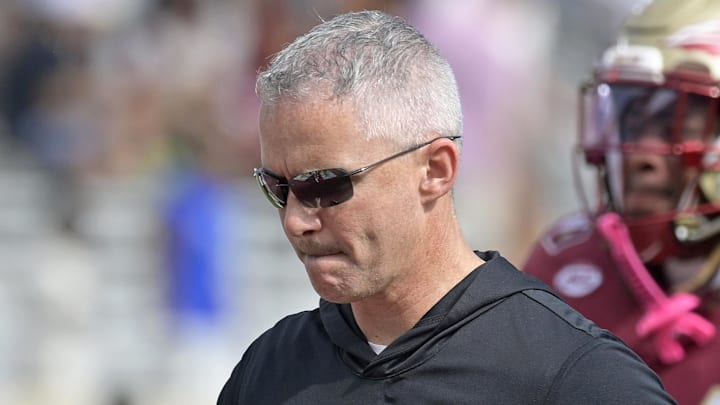 Oct 11, 2025; Tallahassee, Florida, USA; Florida State Seminoles head coach Mike Norvell after losing the game to the Pittsburgh Panthers at Doak S. Campbell Stadium. Mandatory Credit: Melina Myers-Imagn Images Oct 11, 2025; Tallahassee, Florida, USA; Florida State Seminoles head coach Mike Norvell after losing the game to the Pittsburgh Panthers at Doak S. Campbell Stadium. Mandatory Credit: Melina Myers-Imagn Images