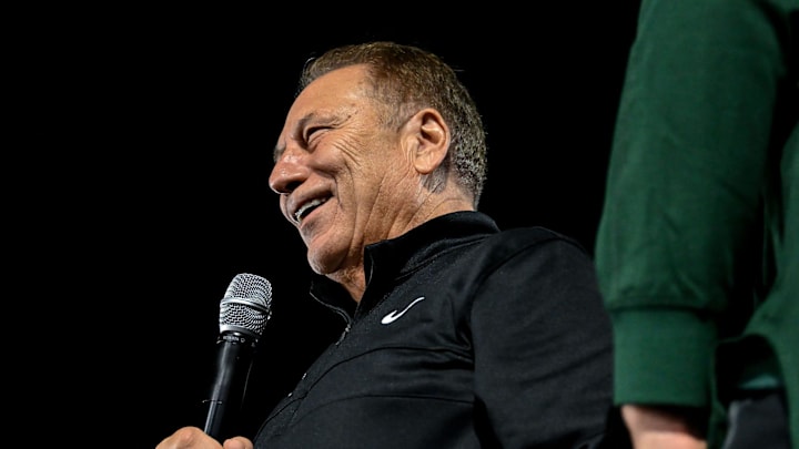 Tom Izzo looks on as team members crowd surf during the Izzone campout on Friday, Oct. 4, 2024, at Munn Field in East Lansing. Tom Izzo looks on as team members crowd surf during the Izzone campout on Friday, Oct. 4, 2024, at Munn Field in East Lansing.