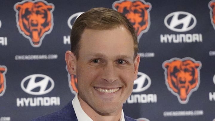 Chicago Bears head coach Ben Johnson answers questions during a introductory press conference