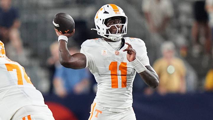 Tennessee quarterback Faizon Brandon (11) throws a pass during a college football game between Tennessee and Georgia Tech at Bobby Dodd Stadium in Atlanta, Ga., on Sept. 12, 2026.
