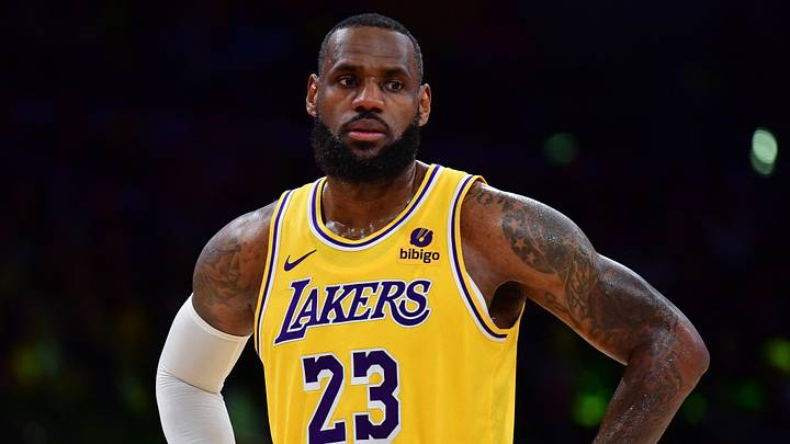 Los Angeles Lakers forward LeBron James (23) reacts during the second half at Crypto.com Arena. Mandatory 