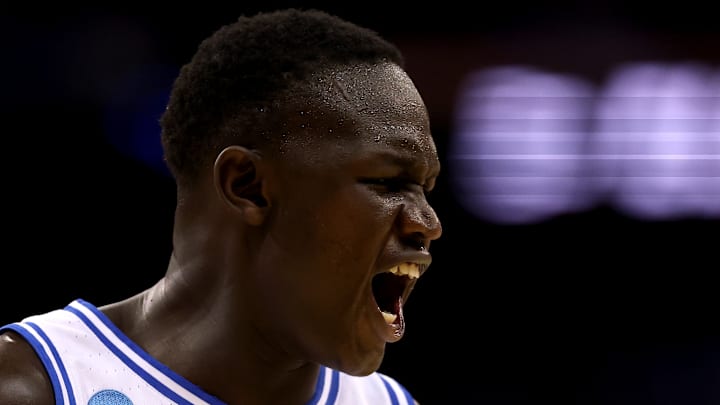 Khaman Maluach of the Duke Blue Devils reacts against Alabams
