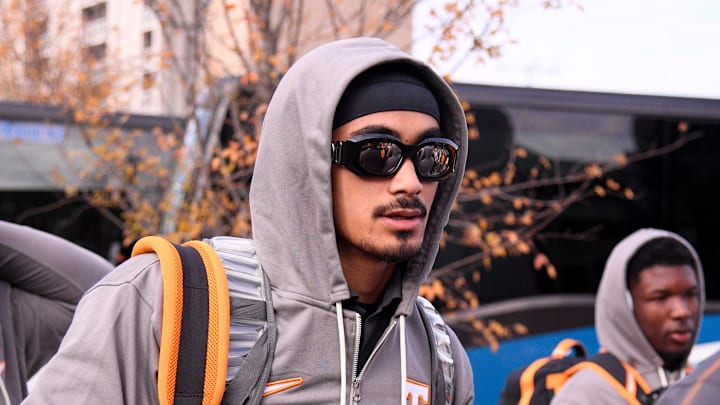 Nov 30, 2024; Nashville, Tennessee, USA; Tennessee Volunteers quarterback Nico Iamaleava (8) walks into stadium just prior to the start of the game against the Tennessee Volunteers at FirstBank Stadium. Mandatory Credit: Steve Roberts-Imagn Images Nov 30, 2024; Nashville, Tennessee, USA; Tennessee Volunteers quarterback Nico Iamaleava (8) walks into stadium just prior to the start of the game against the Tennessee Volunteers at FirstBank Stadium. Mandatory Credit: Steve Roberts-Imagn Images