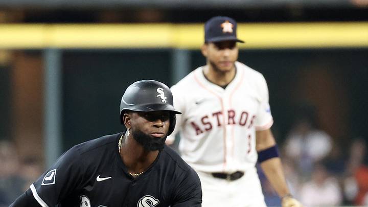 Jun 10, 2025; Houston, Texas, USA;  Chicago White Sox center fielder Luis Robert Jr. (88) reacts to his stand up double RBI against the Houston Astros in the first inning at Daikin Park. 