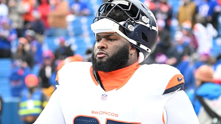 Denver Broncos defensive tackle D.J. Jones warms up before a game against the Buffalo Bills.