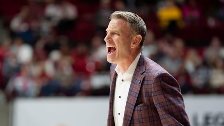 Feb 14, 2026; Tuscaloosa, AL, USA; Alabama head coach Nate Oats yells instructions to his team at Coleman Coliseum. Alabama defeated South Carolina 89-75. Mandatory Credit: Gary Cosby Jr.-Tuscaloosa News