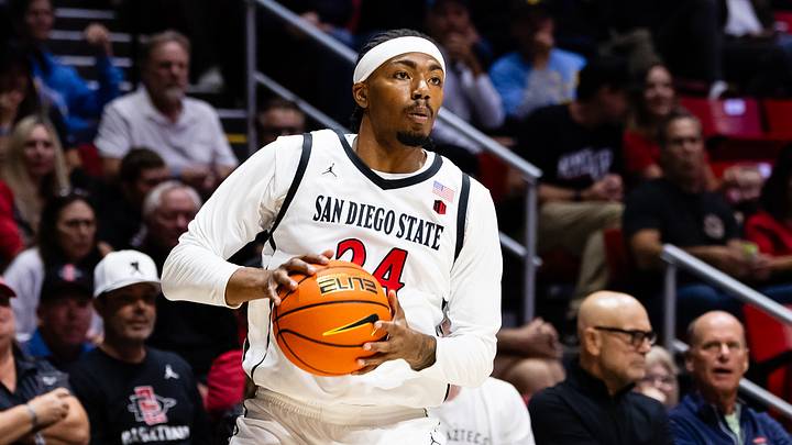San Diego State Aztecs guard Taj DeGourville (24). San Diego State Aztecs guard Taj DeGourville (24).