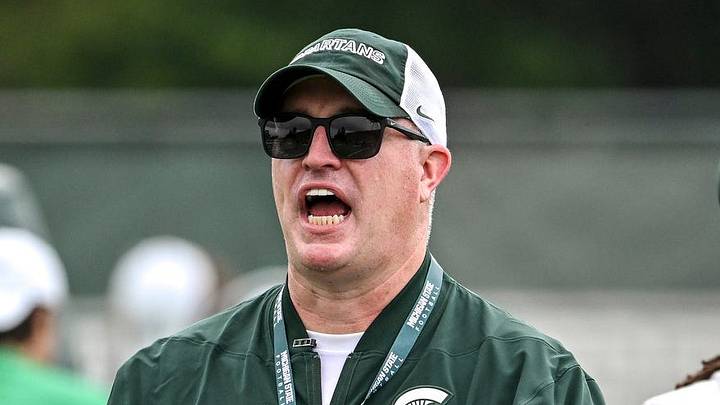 Michigan State’s head coach Pat Fitzgerald calls out to players during football practice on Thursday, Aug. 6, 2026, in East Lansing. Michigan State’s head coach Pat Fitzgerald calls out to players during football practice on Thursday, Aug. 6, 2026, in East Lansing.